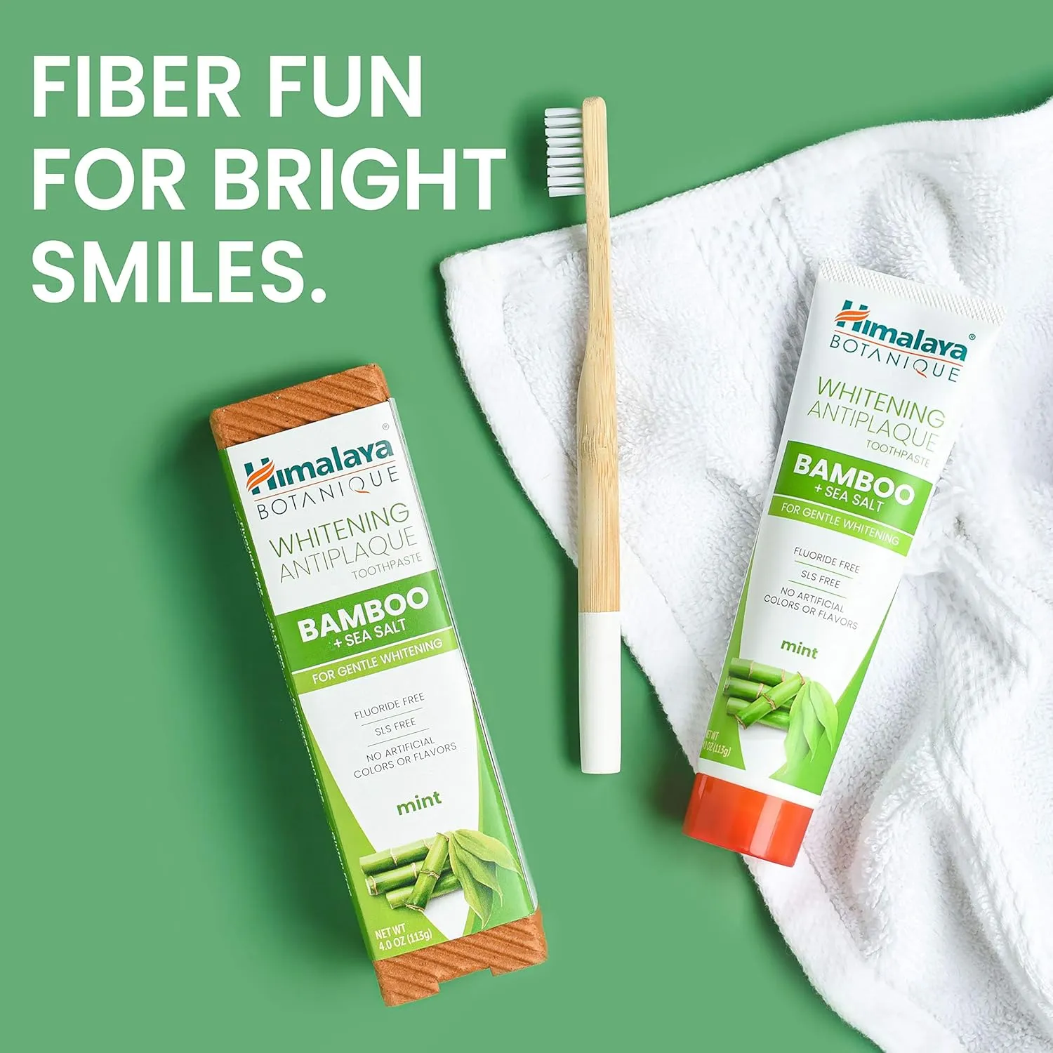 Himalaya Botanique Whitening Antiplaque Toothpaste with Bamboo   Sea Salt, Fluoride Free, for Gentle Whitening, 4 oz, 4 Pack…