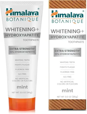 Himalaya Botanique Whitening   Extra Strength Hydroxyapatite Toothpaste - 10% Nano Hydroxyapatite to Support Remineralization & Restore Enamel to Strengthen Teeth - Vegan, Mint Flavor, 3 oz