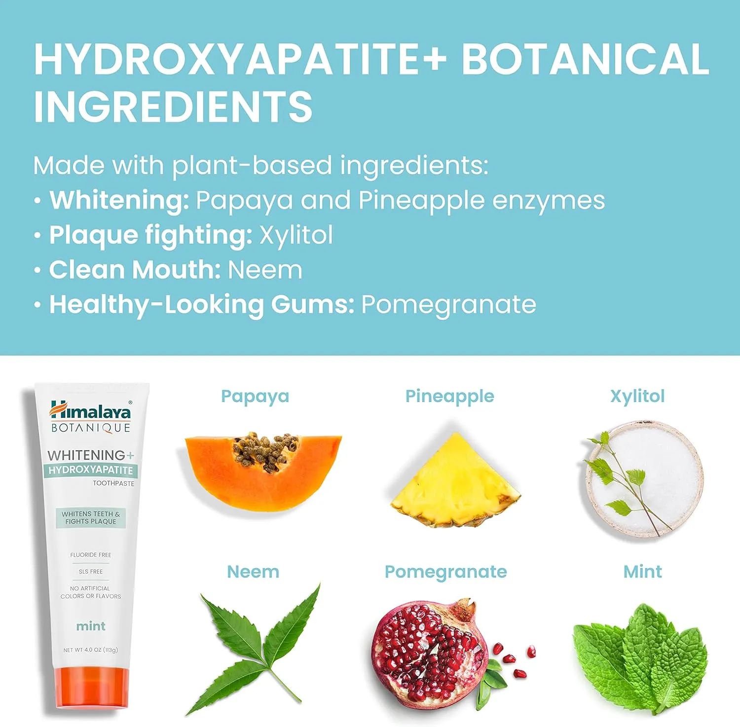 Himalaya Botanique Whitening   Hydroxyapatite Toothpaste, Mint Flavor - Nano Hydroxyapatite to Support Remineralization and Restore Enamel to Strengthen Teeth - Vegan, Gluten Free, 4 oz (Pack of 2)