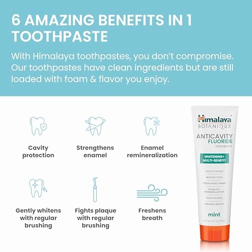 Himalaya Botanique Anticavity Fluoride Toothpaste, Fluoride with Multi-Benefit Support, Fights Cavities, Strengthens Enamel, Promotes Remineralization, Mint Flavor, 4 oz.