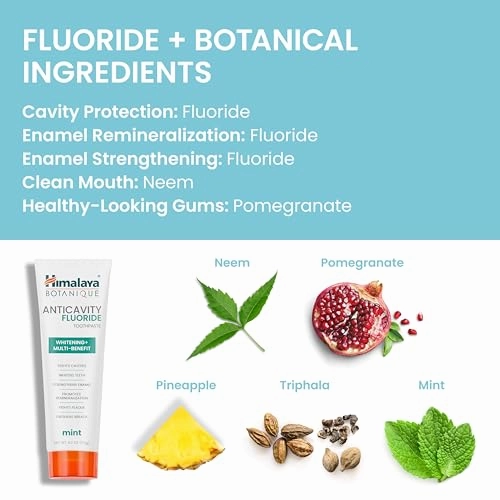 Himalaya Botanique Anticavity Fluoride Toothpaste, Fluoride with Multi-Benefit Support, Fights Cavities, Strengthens Enamel, Promotes Remineralization, Mint Flavor, 4 oz.