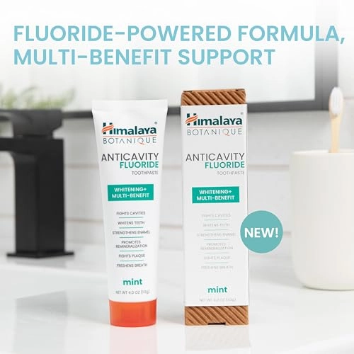 Himalaya Botanique Anticavity Fluoride Toothpaste, Fluoride with Multi-Benefit Support, Fights Cavities, Strengthens Enamel, Promotes Remineralization, Mint Flavor, 4 oz.