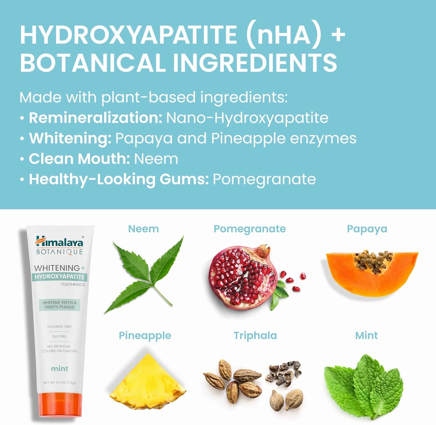 Himalaya Botanique Whitening   Hydroxyapatite Toothpaste, Mint Flavor - Nano Hydroxyapatite to Support Remineralization and Restore Enamel to Strengthen Teeth - Vegan, Gluten Free, 4 oz (Pack of 4)