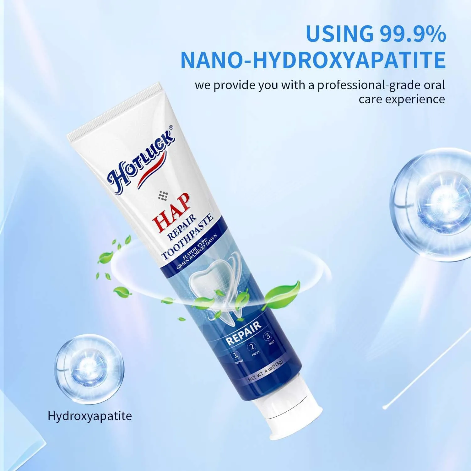 Hotluck HAP Fluoride Free Toothpaste，Nano Hydroxyapatite Toothpaste，Enamel Repair & Remineralization，Whitening，Fresh Breath，Natural Mint，4oz (Pack of 2)
