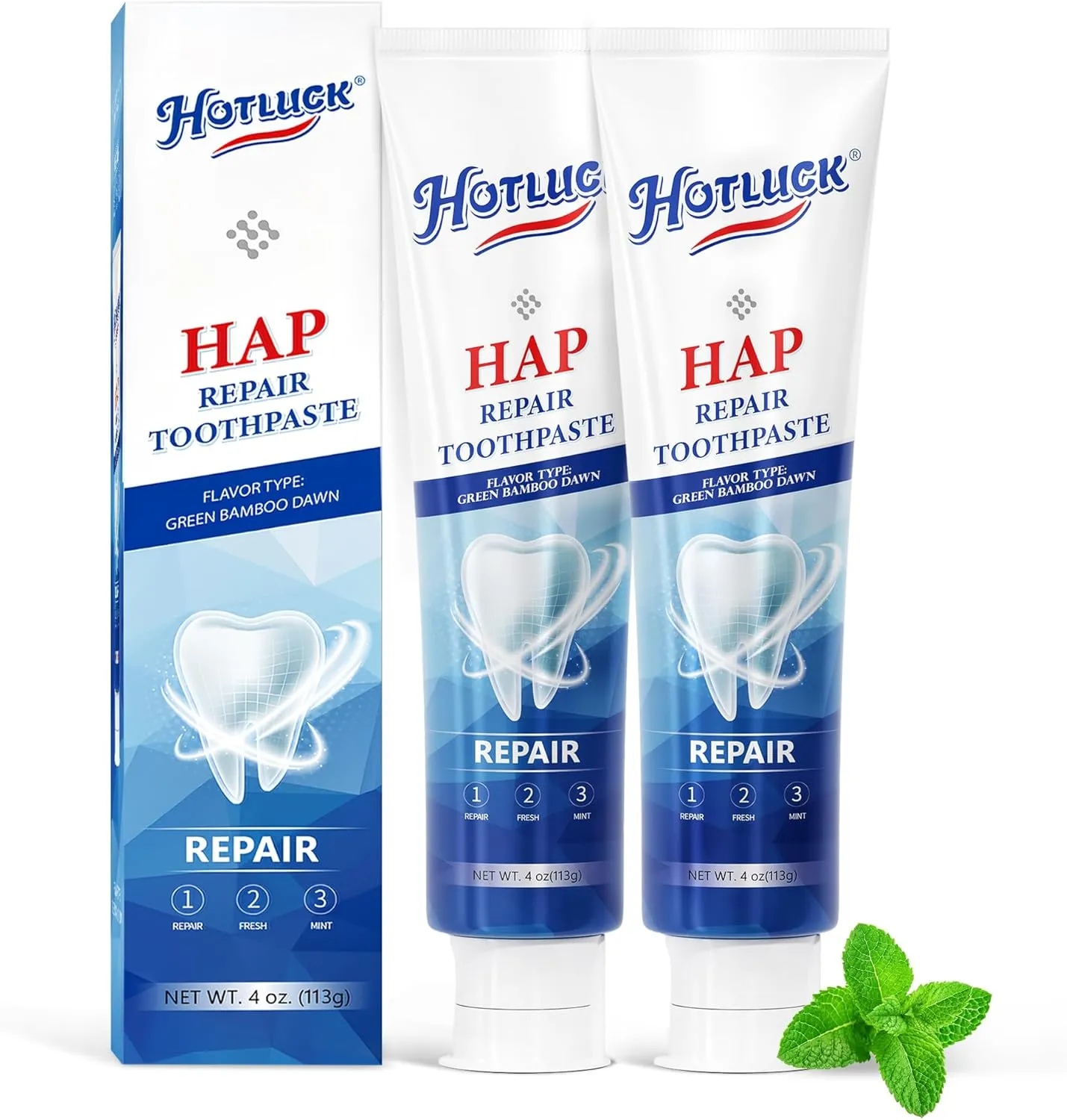 Hotluck HAP Fluoride Free Toothpaste，Nano Hydroxyapatite Toothpaste，Enamel Repair & Remineralization，Whitening，Fresh Breath，Natural Mint，4oz (Pack of 2)