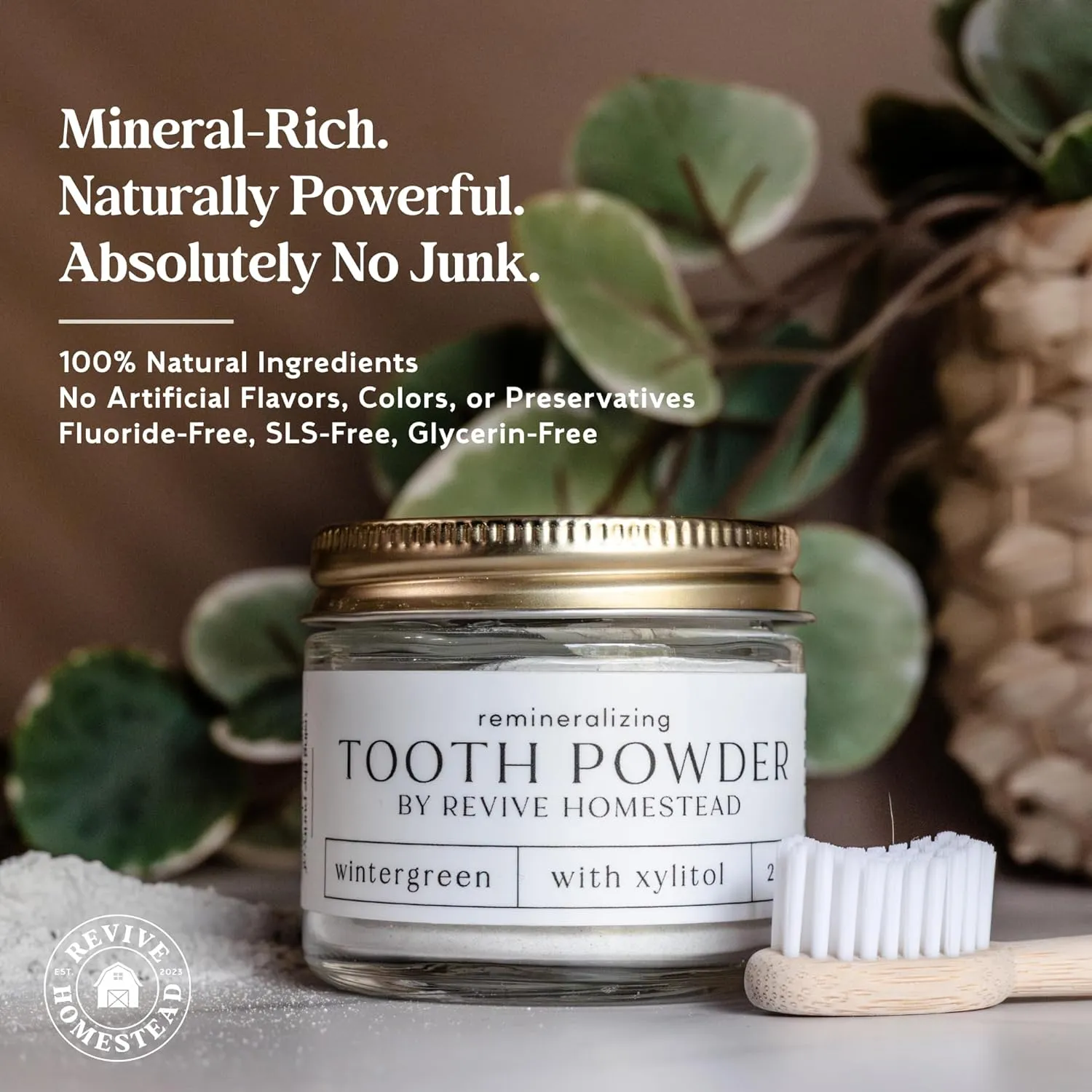 Hydroxyapatite Tooth Powder | Remineralizing Toothpaste | Fluoride-Free | Whitening | All Natural | 2 oz Amber Glass Jar (with Xylitol) (Peppermint)