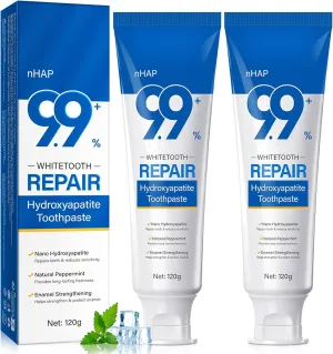 Hydroxyapatite Toothpaste, 9.9% Hydroxyapatite Toothpaste for Enamel Protection, Fluoride-Free, Enamel Repair, Sensitivity Relief, Cavity Prevention, Fresh Breath-2PCS