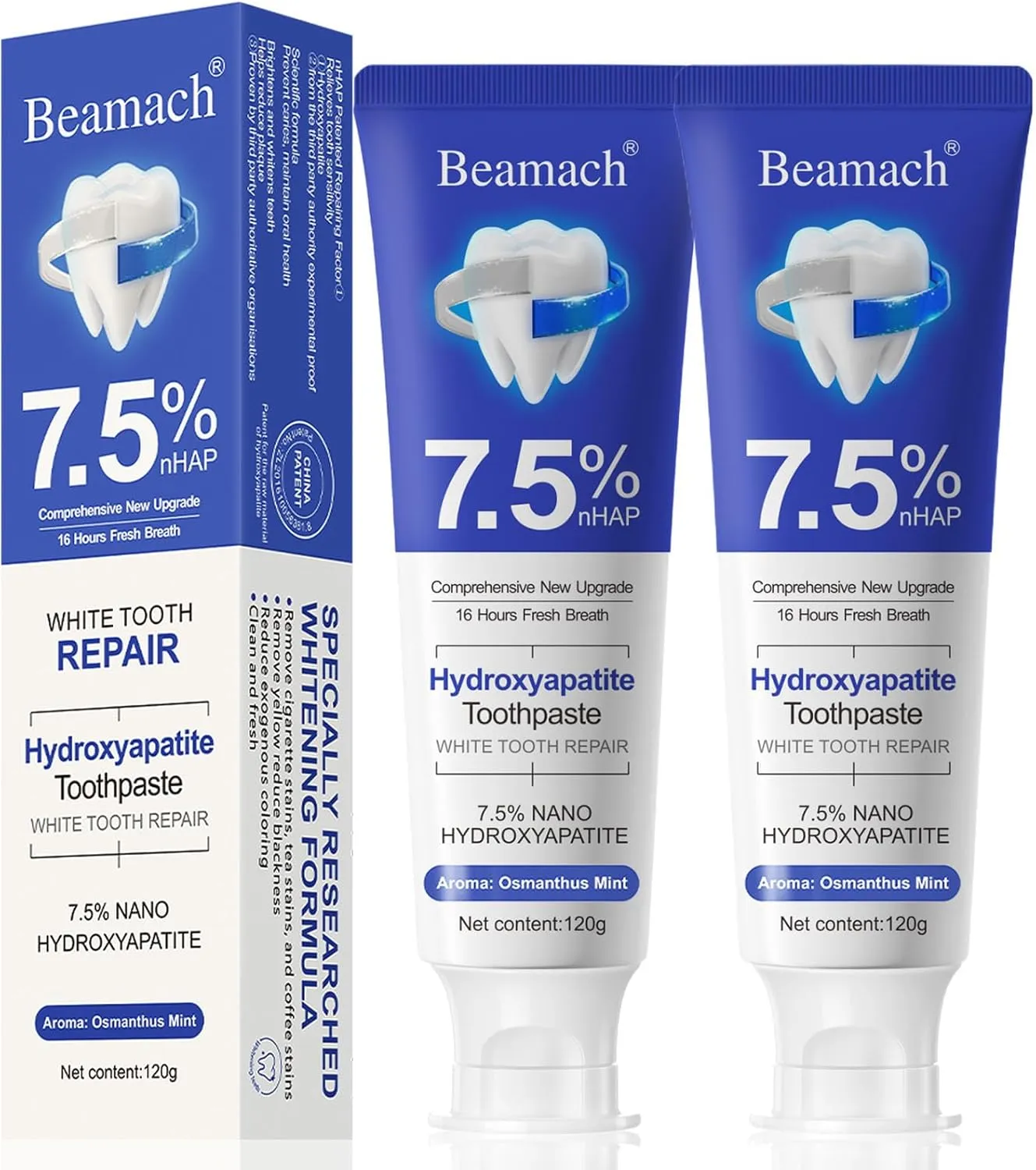 Hydroxyapatite Toothpaste - Fluoride-Free Nano Hydroxyapatite Toothpaste 7.5 | Enamel Repair | Breath Freshening | Mild Mint | Appropriate for Sensitive Teeth 4.23oz (2)
