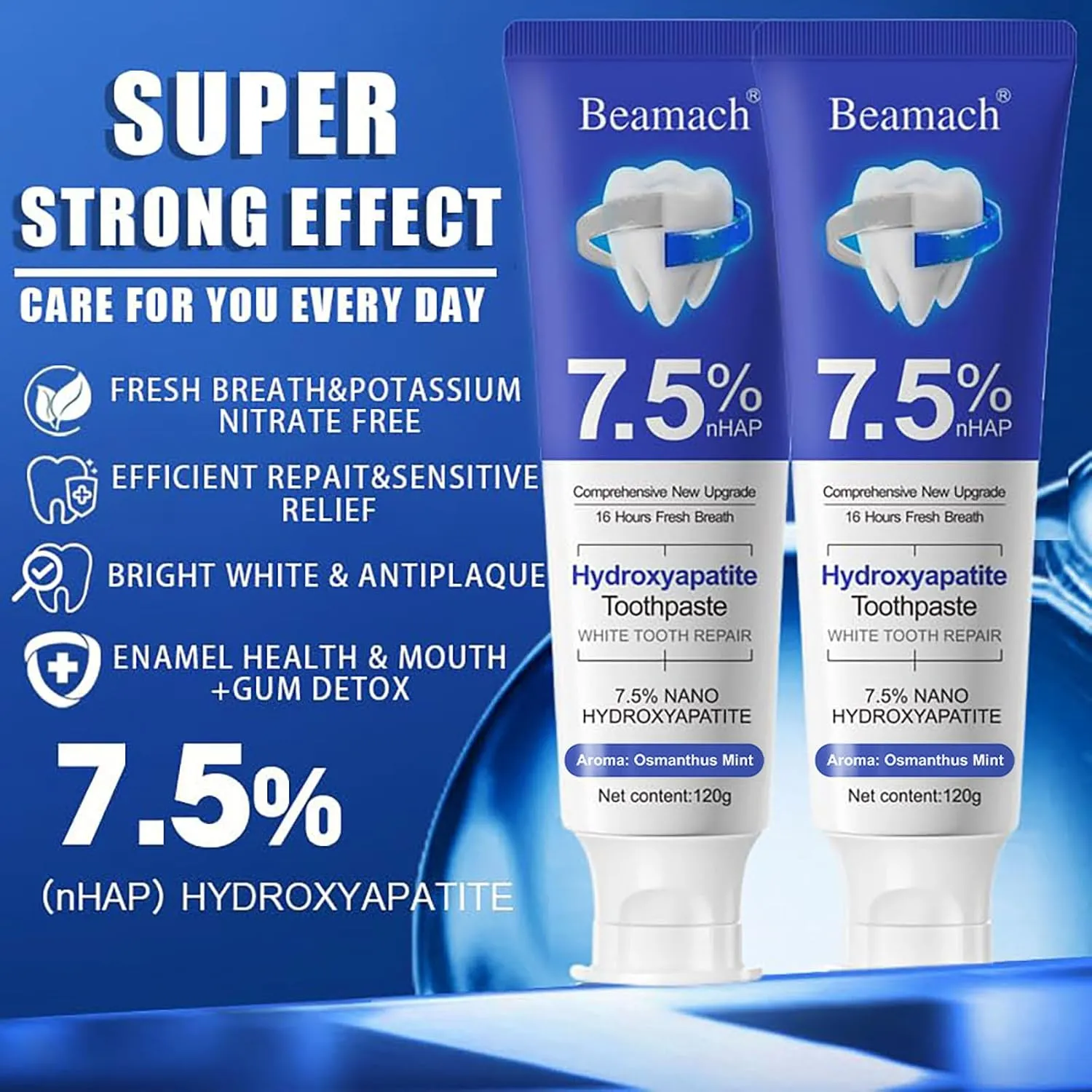 Hydroxyapatite Toothpaste - Fluoride-Free Nano Hydroxyapatite Toothpaste 7.5 | Enamel Repair | Breath Freshening | Mild Mint | Appropriate for Sensitive Teeth 4.23oz (2)