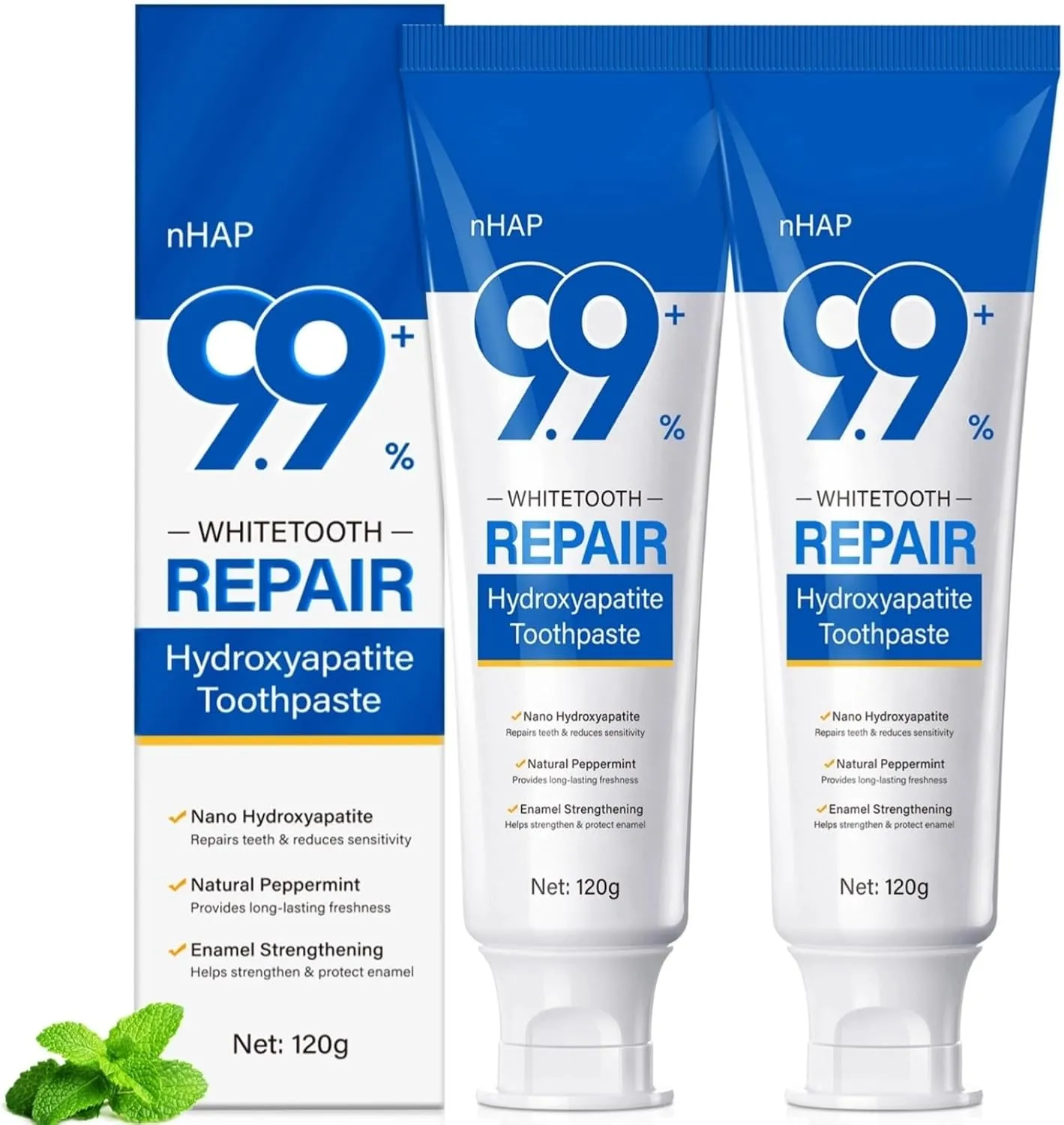 Hydroxyapatite Toothpaste, Fluoride Free Nano Hydroxyapatite Toothpaste, Help for Strengthening Enamel, Gentle Mint, 8.46 Oz