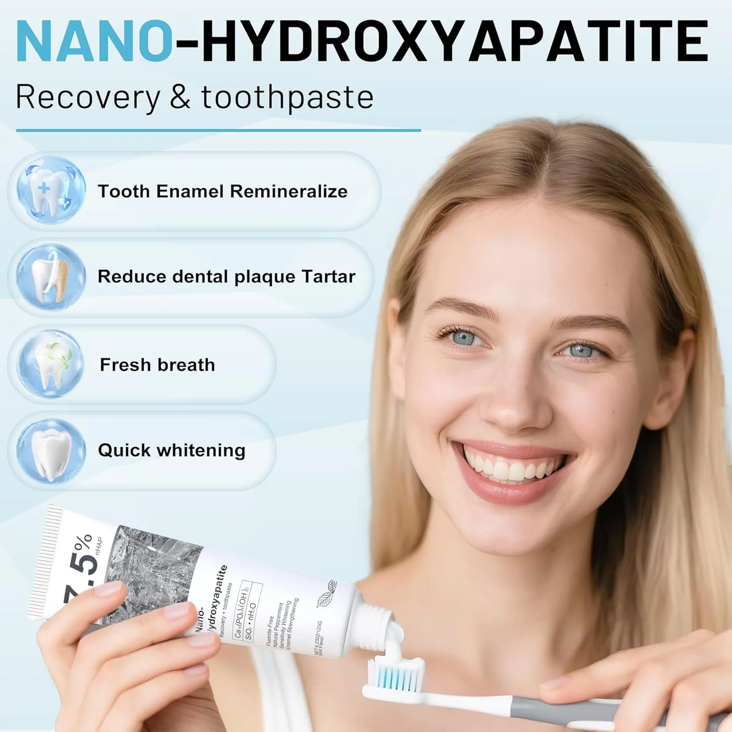 Hydroxyapatite Toothpaste for Advanced Enamel Protection, Fluoride-Free Nano Hydroxyapatite Toothpaste, Gentle and Effective Formula, Fresh Breath, Suitable for Sensitive Teeth 3 Pack