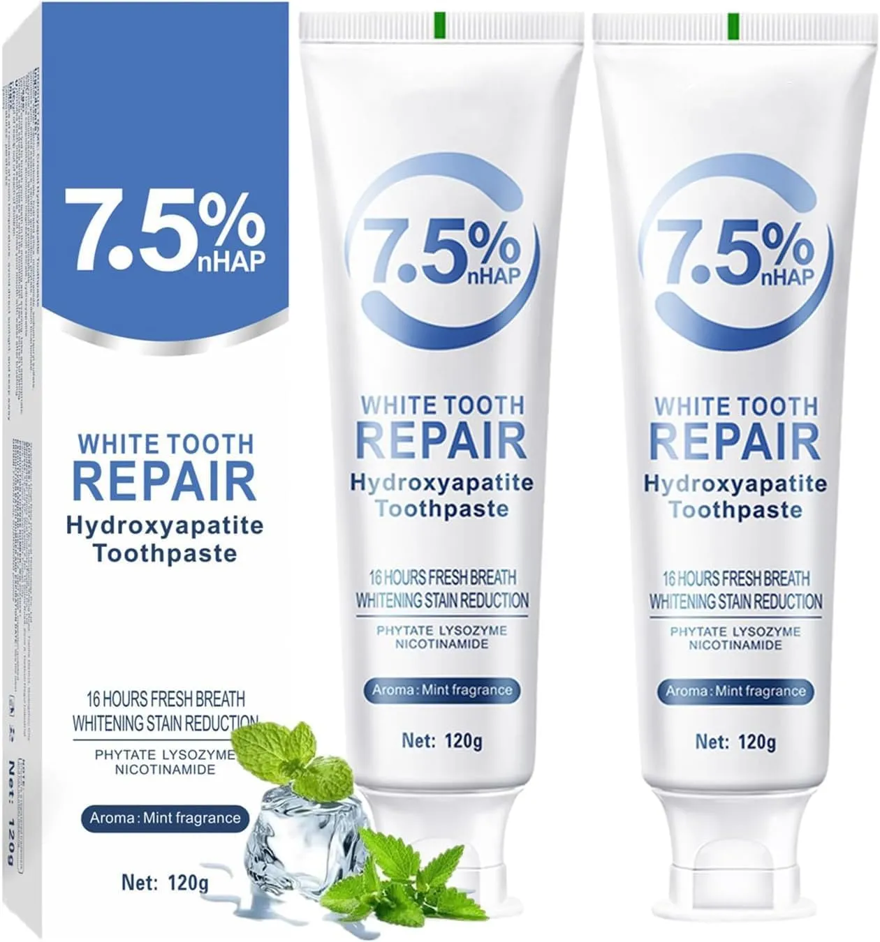 Hydroxyapatite Toothpaste for Enamel Protection, Fluoride-Free Formula with Gentle Mint, for Sensitive Teeth, Daily Protection, Long-Lasting Fresh Breath, 4.23 Oz (2)