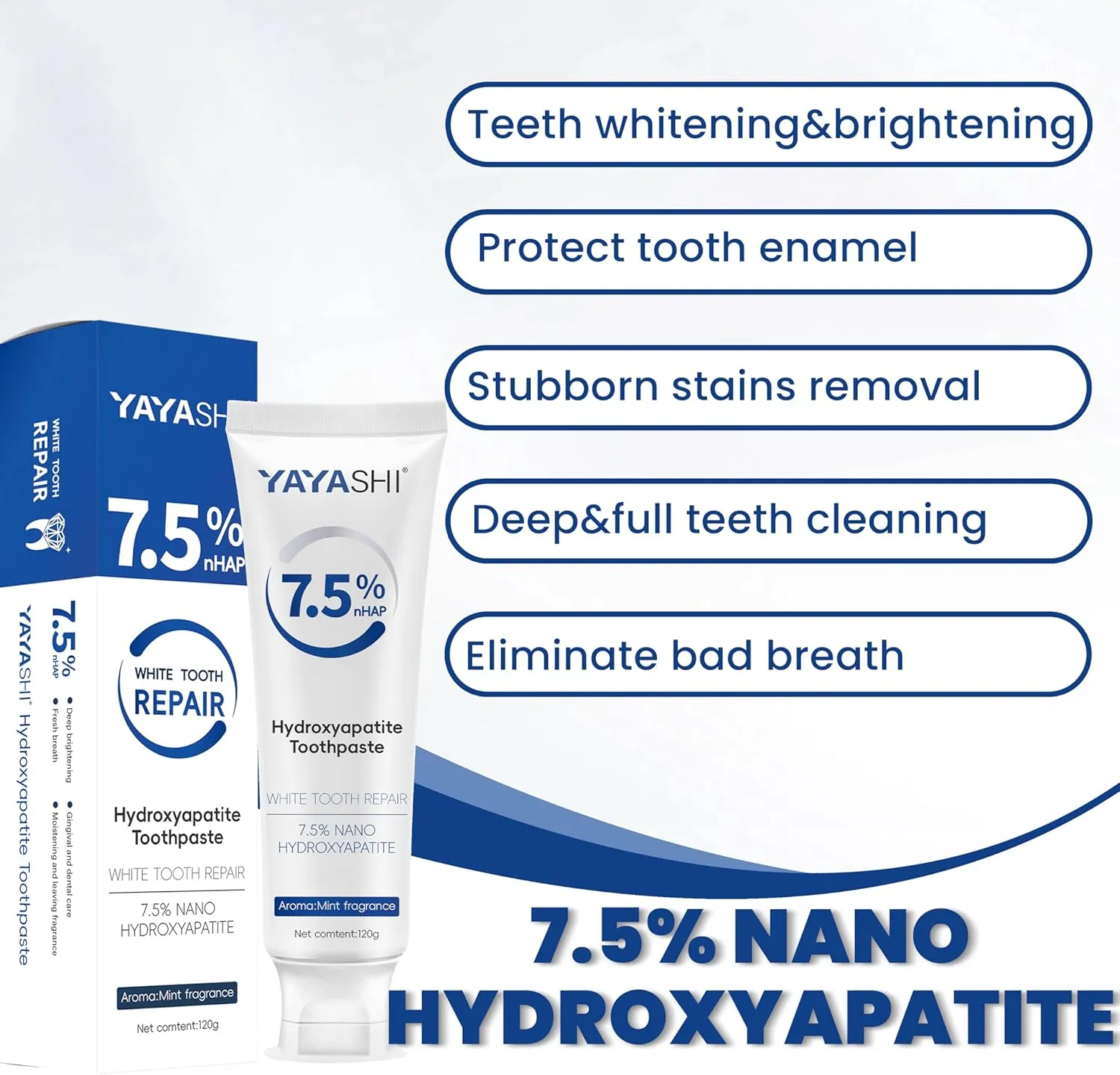 Hydroxyapatite Toothpaste for Enamel Repair & Sensitivity Relief, Cool Mint Flavor, Long-Lasting Freshness, Daily Dental Care
