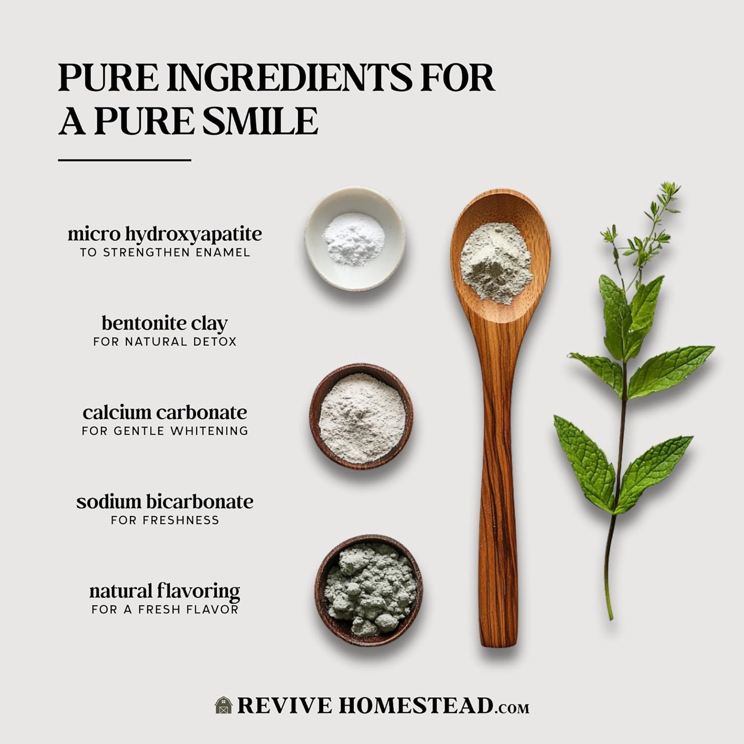 Hydroxyapatite Tooth Powder by Revive Homestead | Remineralizing Toothpaste Powder | Fluoride-Free | Whitening | Natural | 2 oz Amber Glass Jar (with Erythritol) (Peppermint)