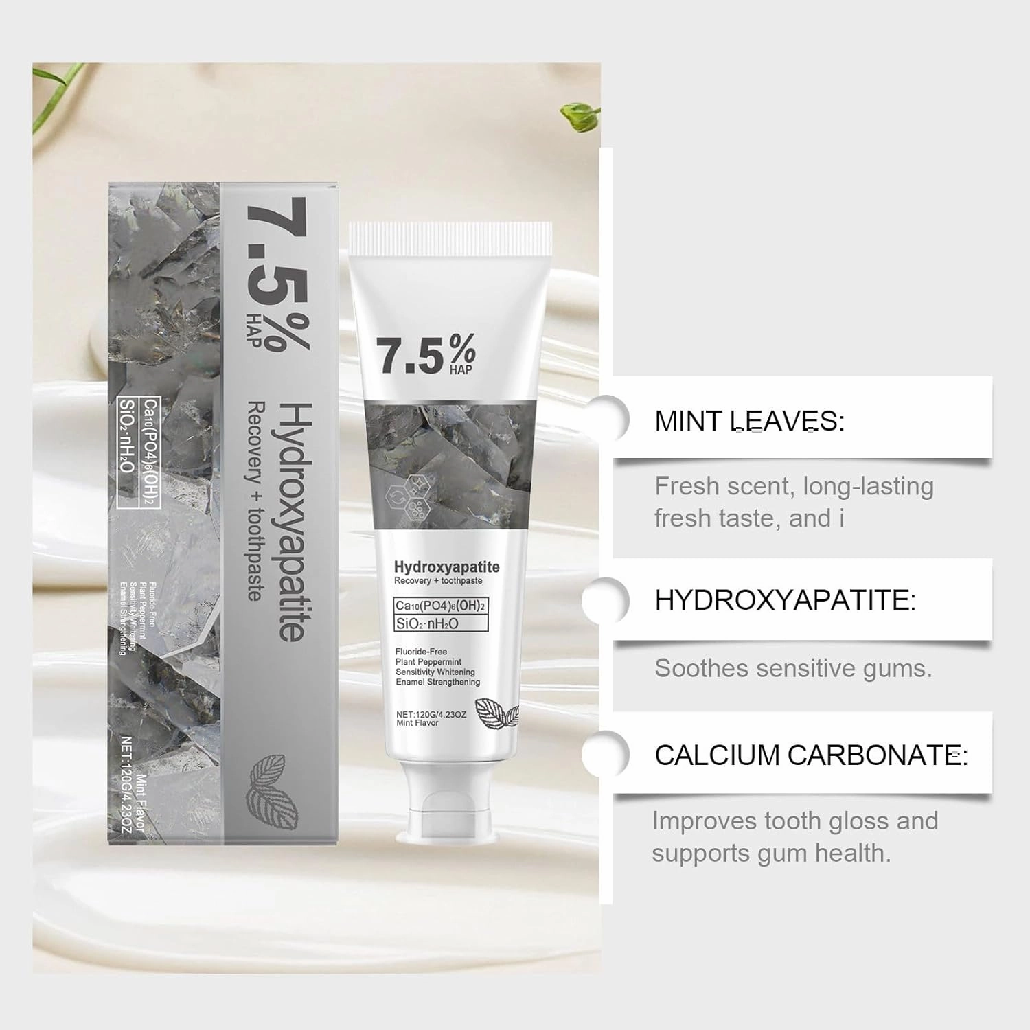 Hydroxyapatite Toothpaste for Advanced Enamel Protection, Gentle and Effective Formula, Fluoride-Free with Refreshing Mint, Hydroxyapatite Toothpaste for Sensitive Teeth (2)