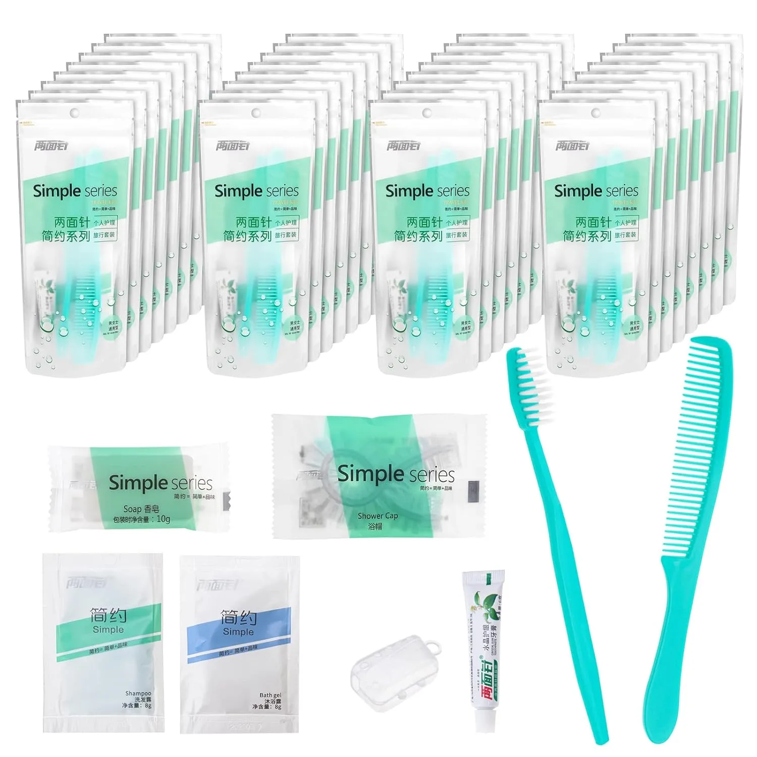 Hygiene Kit Bulk, Individually Packed, Travel Hygiene Kit With Toothbrush, Toothpaste, Comb, Shampoo, Shower Gel, Shower Cap And Soap, Suitable For Hotel, Home, Camping, Travel (50 pcs)