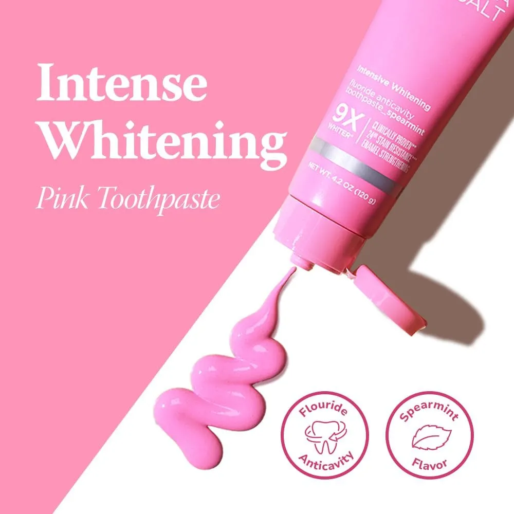Intensive Whitening Toothpaste, 4.2oz (3 Packs) - Teeth Whitening for Adults with Fluoride for Anti Cavity & Enamel Repair, Pink Toothpaste, Fresh Spearmint Flavor