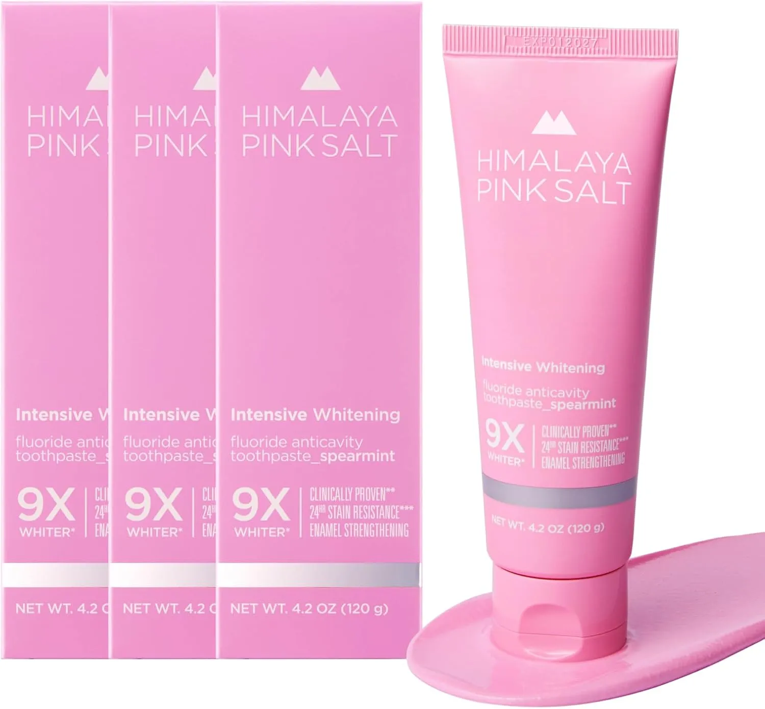Intensive Whitening Toothpaste, 4.2oz (3 Packs) - Teeth Whitening for Adults with Fluoride for Anti Cavity & Enamel Repair, Pink Toothpaste, Fresh Spearmint Flavor