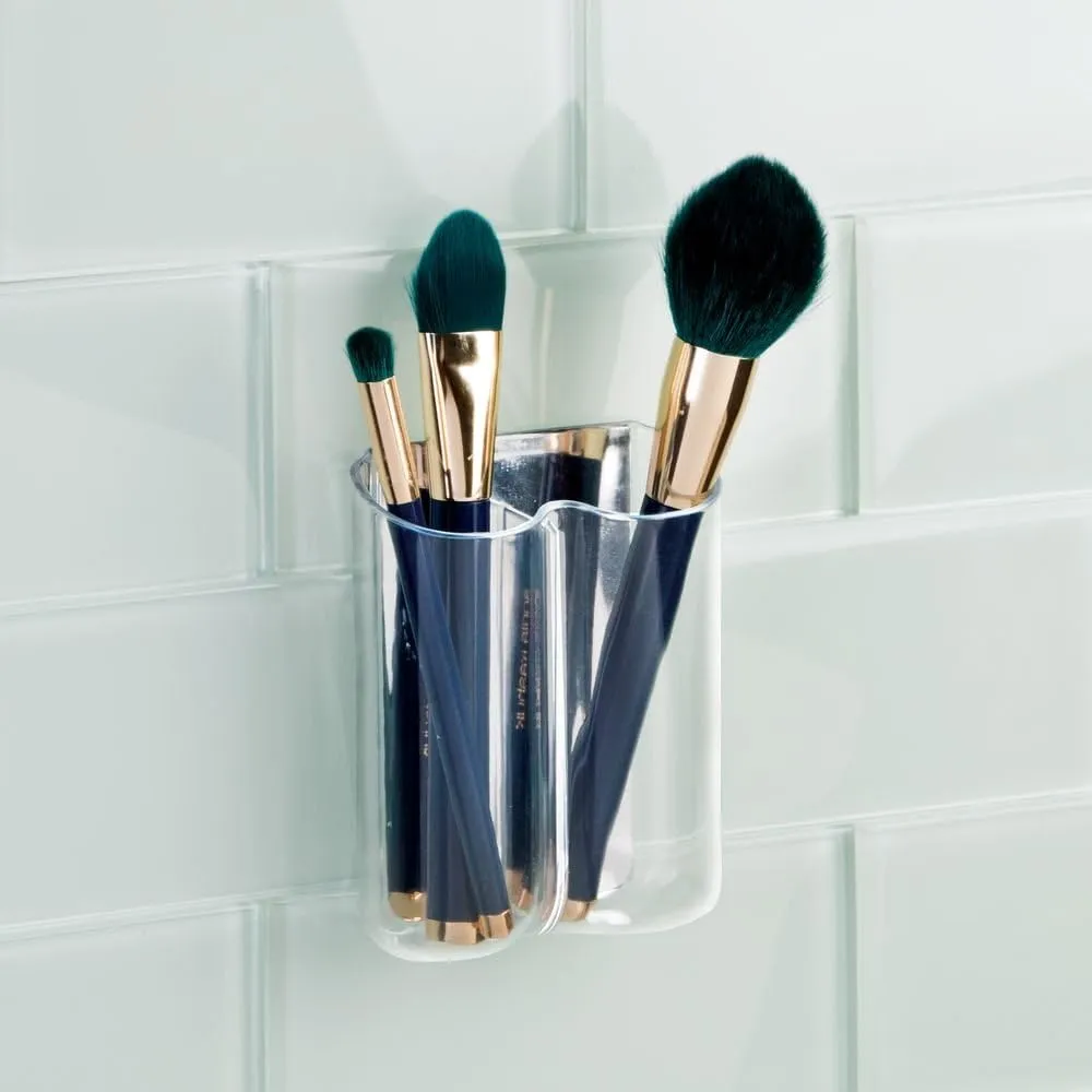InterDesign AFFIXX, Peel-and-Stick Strong Self-Adhesive Una Dual Toothbrush Holder for Bathroom - Clear/Mirrored Accent