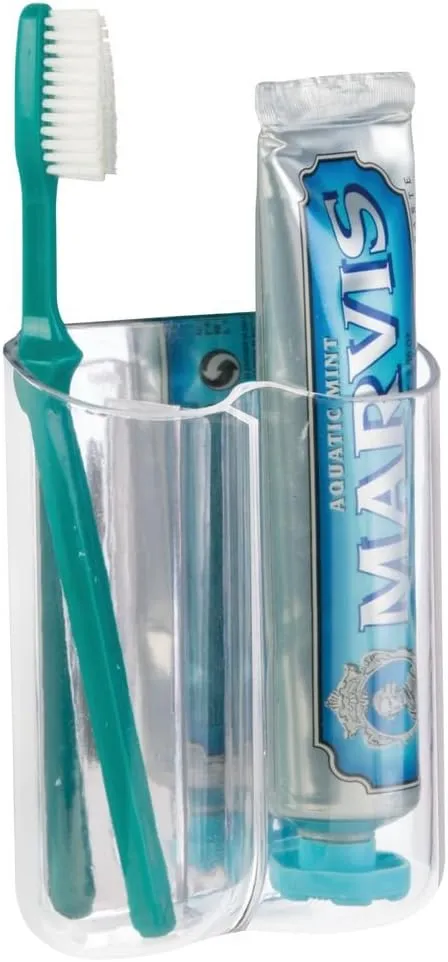 InterDesign AFFIXX, Peel-and-Stick Strong Self-Adhesive Una Dual Toothbrush Holder for Bathroom - Clear/Mirrored Accent