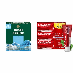 Irish Spring Icy Blast Bar Soap for Men, Mens Soap, Smell Fresh and Clean 12 Hours, Men Bars Washing & Colgate Optic White Advanced Teeth Whitening Toothpaste, 2% Hydrogen Peroxide Toothpaste