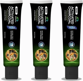 Ja ga t Dev Sutra Dr. Trusted Ayurvedic Herbal Activated Charcoal Toothpaste for Teeth Whitening - 100% Natural Formula with Mint Flavour, No Fluoride & Artificial Colours - Pack of 4 (125g x 4)