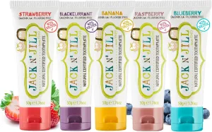 Jack N' Jill Natural Toddler Toothpaste - Fluoride Free Training Toothpaste for Toddlers 1-3, 40% Xylitol, BPA Free - 1.76 oz (Variety Pack of 5)
