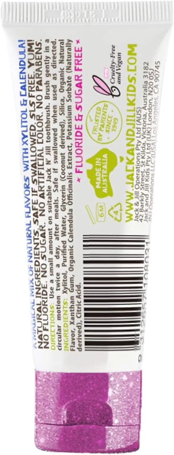Jack N' Jill Natural Toddler Toothpaste - Fluoride Free Training Toothpaste for Toddlers 1-3, 40% Xylitol, BPA Free - Berries N' Cream, 1.76 oz (Pack of 2)