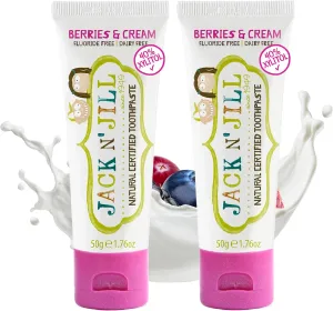 Jack N' Jill Natural Toddler Toothpaste - Fluoride Free Training Toothpaste for Toddlers 1-3, 40% Xylitol, BPA Free - Berries N' Cream, 1.76 oz (Pack of 2)