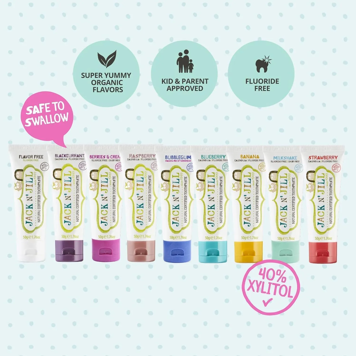 Jack N' Jill Natural Toddler Toothpaste - Fluoride Free Training Toothpaste for Toddlers 1-3, 40% Xylitol, BPA Free - Raspberry, 1.76 oz (Pack of 3)