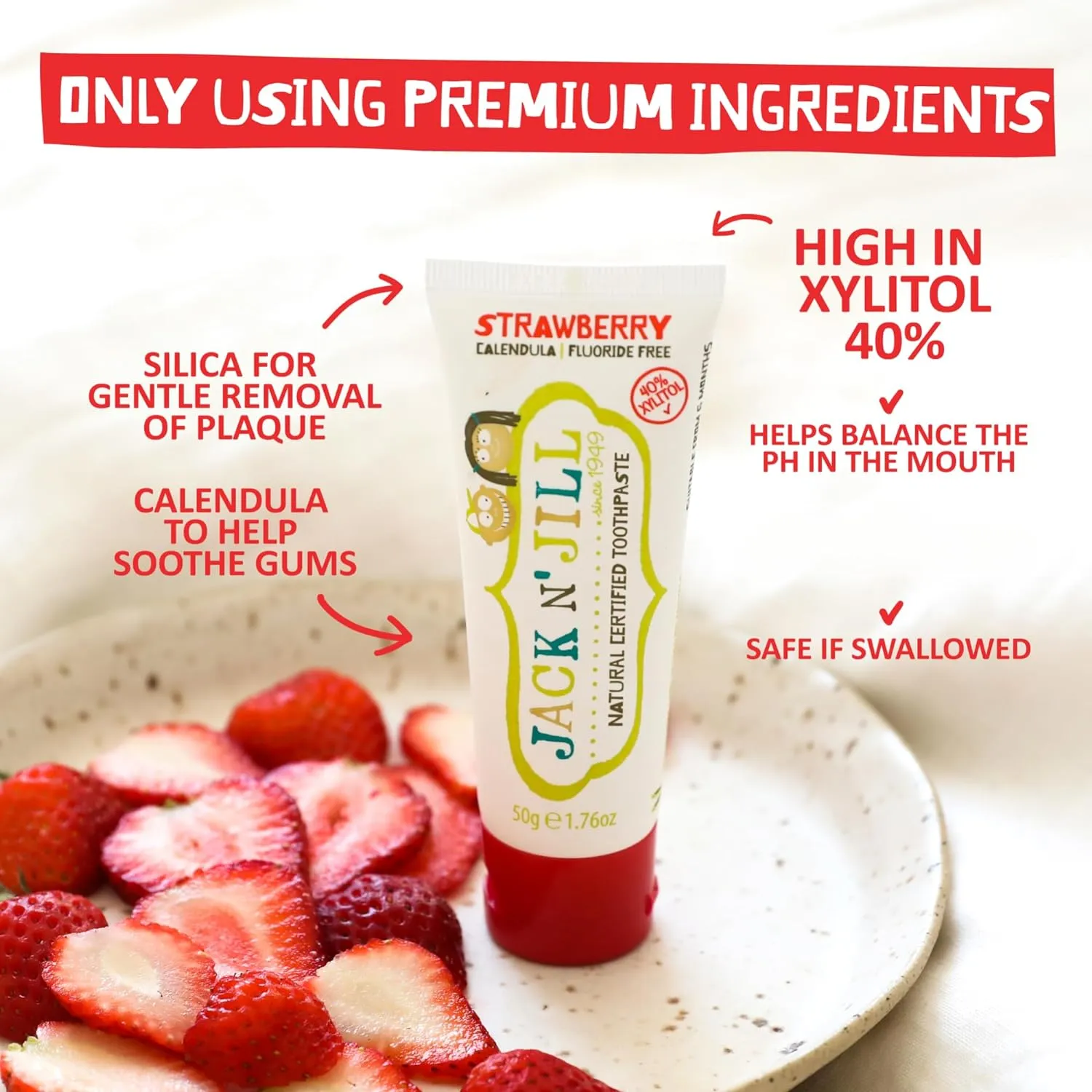 Jack N' Jill Natural Toddler Toothpaste - Fluoride Free Training Toothpaste for Toddlers 1-3, 40% Xylitol, BPA Free - Raspberry, 1.76 oz (Pack of 3)