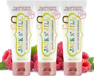Jack N' Jill Natural Toddler Toothpaste - Fluoride Free Training Toothpaste for Toddlers 1-3, 40% Xylitol, BPA Free - Raspberry, 1.76 oz (Pack of 3)