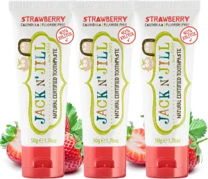 Jack N' Jill Natural Toddler Toothpaste - Fluoride Free Training Toothpaste for Toddlers 1-3, 40% Xylitol, BPA Free - Strawberry, 1.76 oz (Pack of 3)