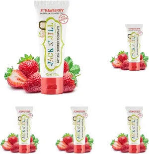 Jack N' Jill Natural Toddler Toothpaste for Baby, Kids and Infants 6 Months & Up, Fluoride Free Training Toothpaste for Toddlers 1-3, 40% Xylitol, BPA Free - Strawberry, 1.76 oz (Pack of 5)