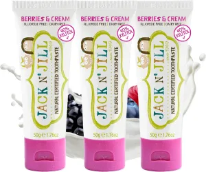 Jack N' Jill Natural Toothpaste for Kids - Fluoride Free Toothpaste, 40% Xylitol, BPA Free - Berries N' Cream, 1.76 oz (Pack of 3)