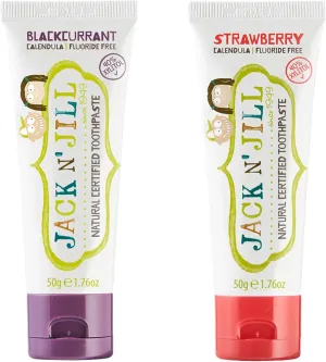 Jack N' Jill Natural Toothpaste for Kids - Fluoride Free Toothpaste, 40% Xylitol, BPA Free - Blackcurrant & Strawberry, 1.76 oz (2 Pack)
