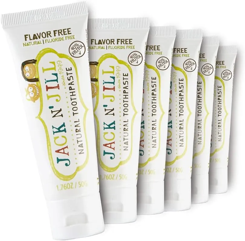 Jack N' Jill Natural Toothpaste for Kids - Fluoride Free Toothpaste, 40% Xylitol, BPA-Free - Flavor Free, 1.76 oz (Pack of 6)