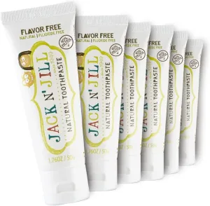 Jack N' Jill Natural Toothpaste for Kids - Fluoride Free Toothpaste, 40% Xylitol, BPA-Free - Flavor Free, 1.76 oz (Pack of 6)