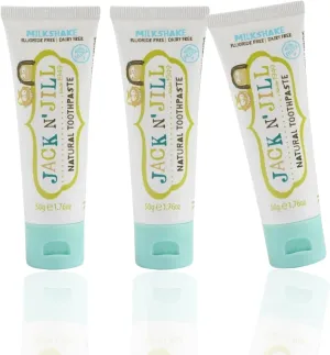 Jack N' Jill Natural Toothpaste for Kids - Fluoride Free Toothpaste, 40% Xylitol, BPA Free - Milkshake, 1.76 oz (Pack of 3)