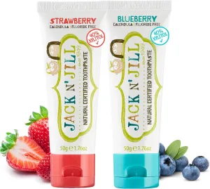 Jack N' Jill Natural Toothpaste for Kids - Fluoride Free Toothpaste, 40% Xylitol, BPA Free - Strawberry & Blueberry, 1.76 oz (2 Pack)