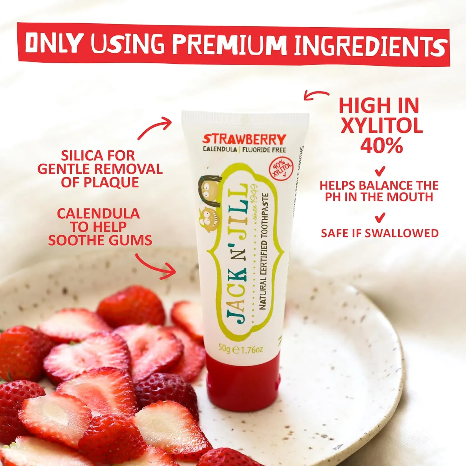 Jack N' Jill Natural Toothpaste for Kids - Fluoride Free Toothpaste, Safe to Swallow, 40% Xylitol, BPA Free - 1.76 oz (Variety Pack of 3)