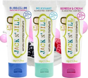 Jack N' Jill Natural Toothpaste for Kids - Fluoride Free Toothpaste, Safe to Swallow, 40% Xylitol, BPA Free - 1.76 oz (Variety Pack of 3)