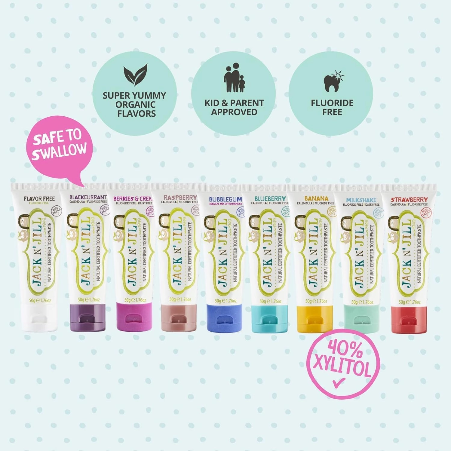 Jack N' Jill Natural Toothpaste for Kids - Fluoride Free Toothpaste, 40% Xylitol, BPA-Free - Flavor Free, 1.76 oz (Pack of 3)