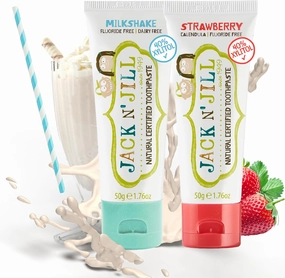 Jack N' Jill Natural Toothpaste for Kids - Fluoride Free Toothpaste, 40% Xylitol, BPA Free - Strawberry & Milkshake, 1.76 oz (2 Pack)