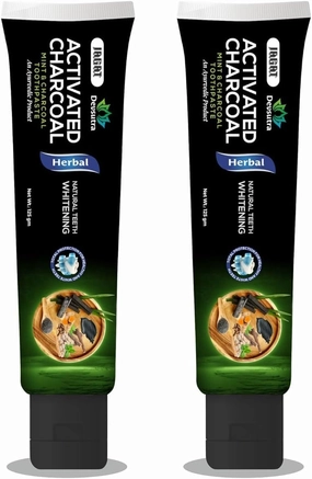 Jagat Devsutra Dr. Trusted Ayurvedic Herbal Activated Charcoal Toothpaste for Teeth Whitening - 100% Natural Formula with Mint Flavour, No Fluoride & Artificial Colours - Pack of 2 (125g x 2)