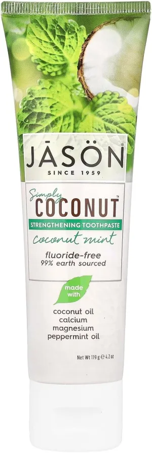 Jason Natural Simply Coconut, Strengthening Toothpaste, Fluoride-Free, Coconut Mint, 4.2 oz (119 g)