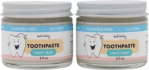 Kids All Natural Fluoride Free Toothpaste by Balm Baby Brand – SLS Free Toothpaste with Xylitol, Vegan, Gluten Free, BPA Free, Glass Jar Zero Waste Children’s Teeth Paste (2PK Mint)