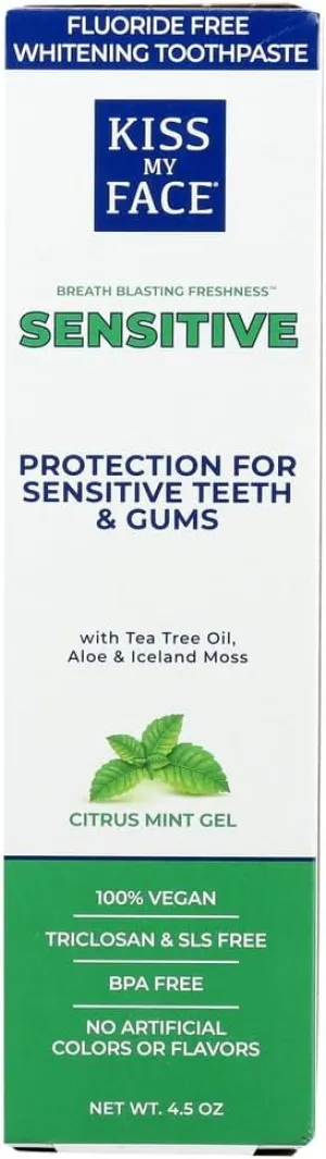 Kiss My Face Sensitive Fluoride Free Whitening Toothpaste, Citrus Mint Gel, 4.5 oz (Pack of 2)