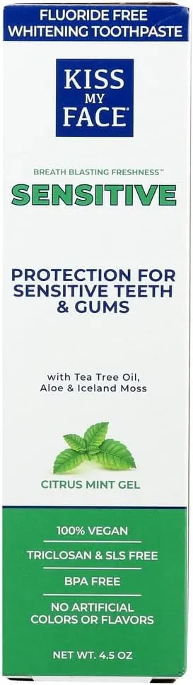 Kiss My Face Sensitive Fluoride Free Whitening Toothpaste, Citrus Mint Gel, 4.5 oz (Pack of 2)