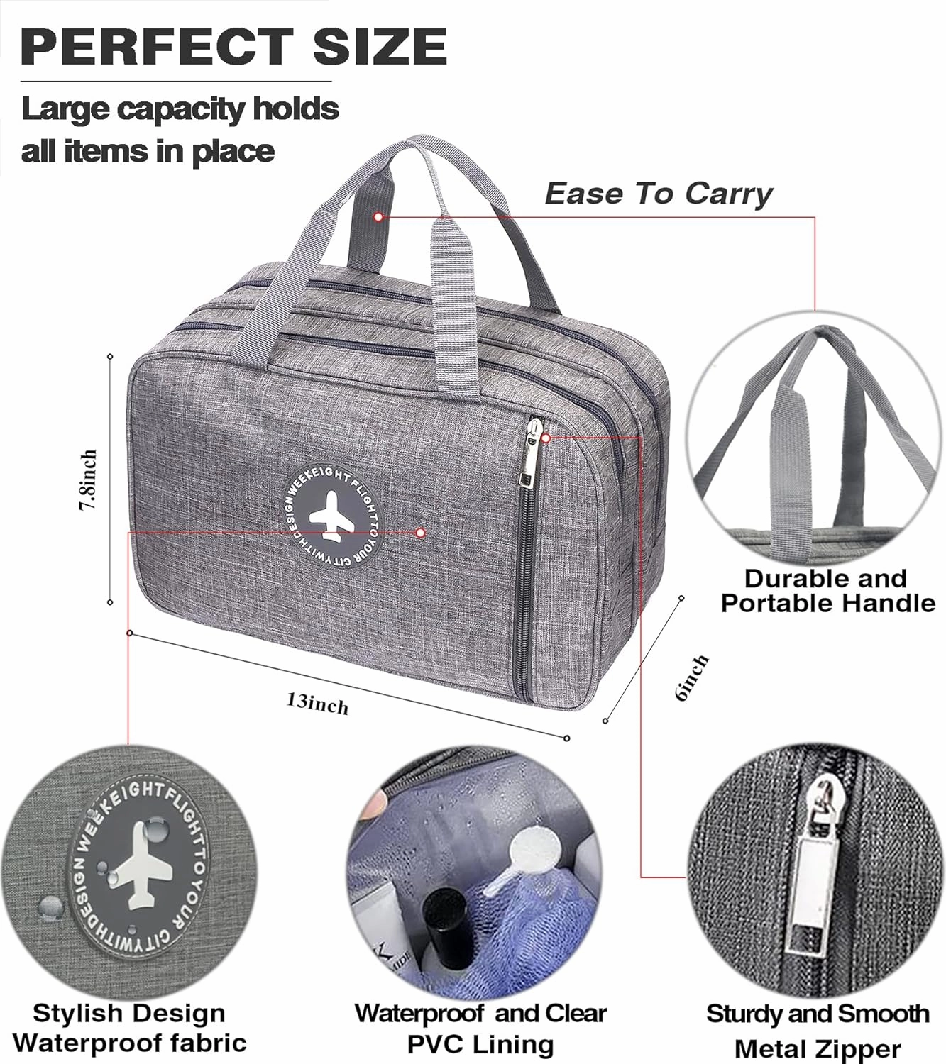 L&FY Large Toiletry Bag, Translucent Leather Makeup Cosmetic Organizer Bag Waterproof With Mesh Pouch For Gym, Workout Swim Beach Shower (Denimi Grey, XL)